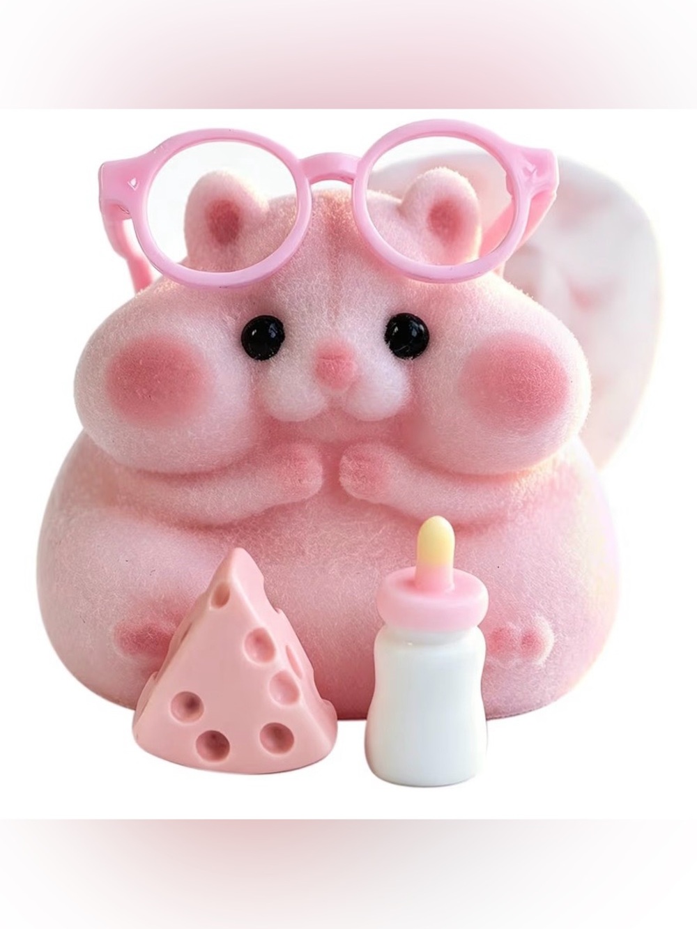 Pink Hamster Squishy With accessories!!! glasses, bottle, and cheese